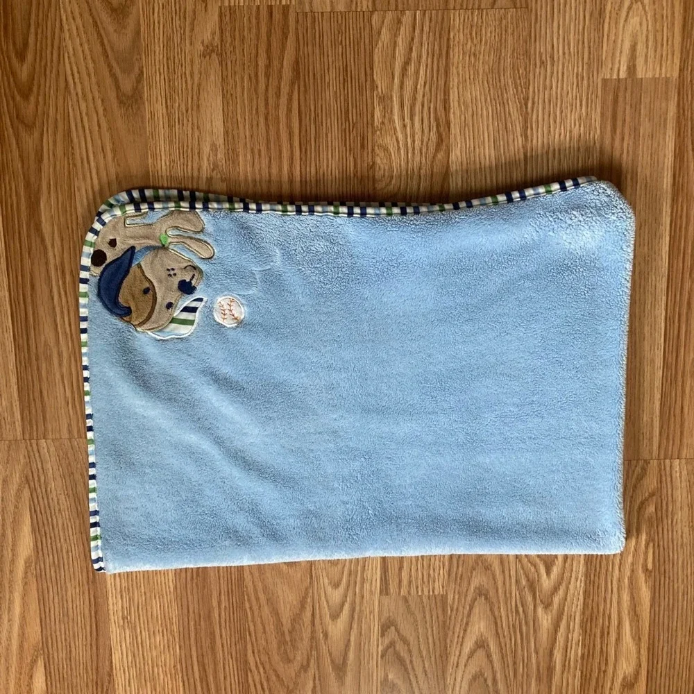 Garanimals Puppy Dog Baby Blanket Baseball Blue Stripes 28 x 39